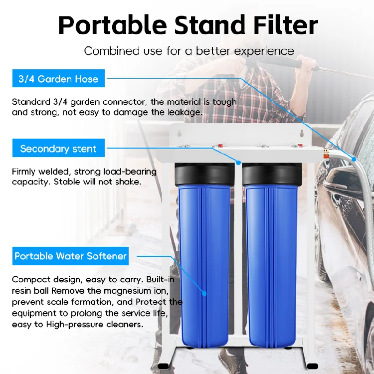 0 TDS 20 Inch Double Mixed Bed DI Resin Softening Filters DI Wash Spotless Water Filter System For RV Car Washing