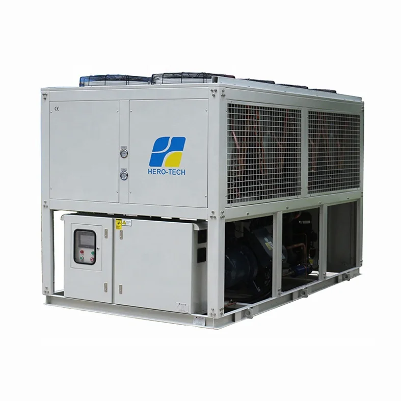 250kw Pet Making Machine Chiller 75hp Famous Brand Compressor Shell & Tube Finned Coil+low Noise Axil Fan Air-cooled HERO-TECH