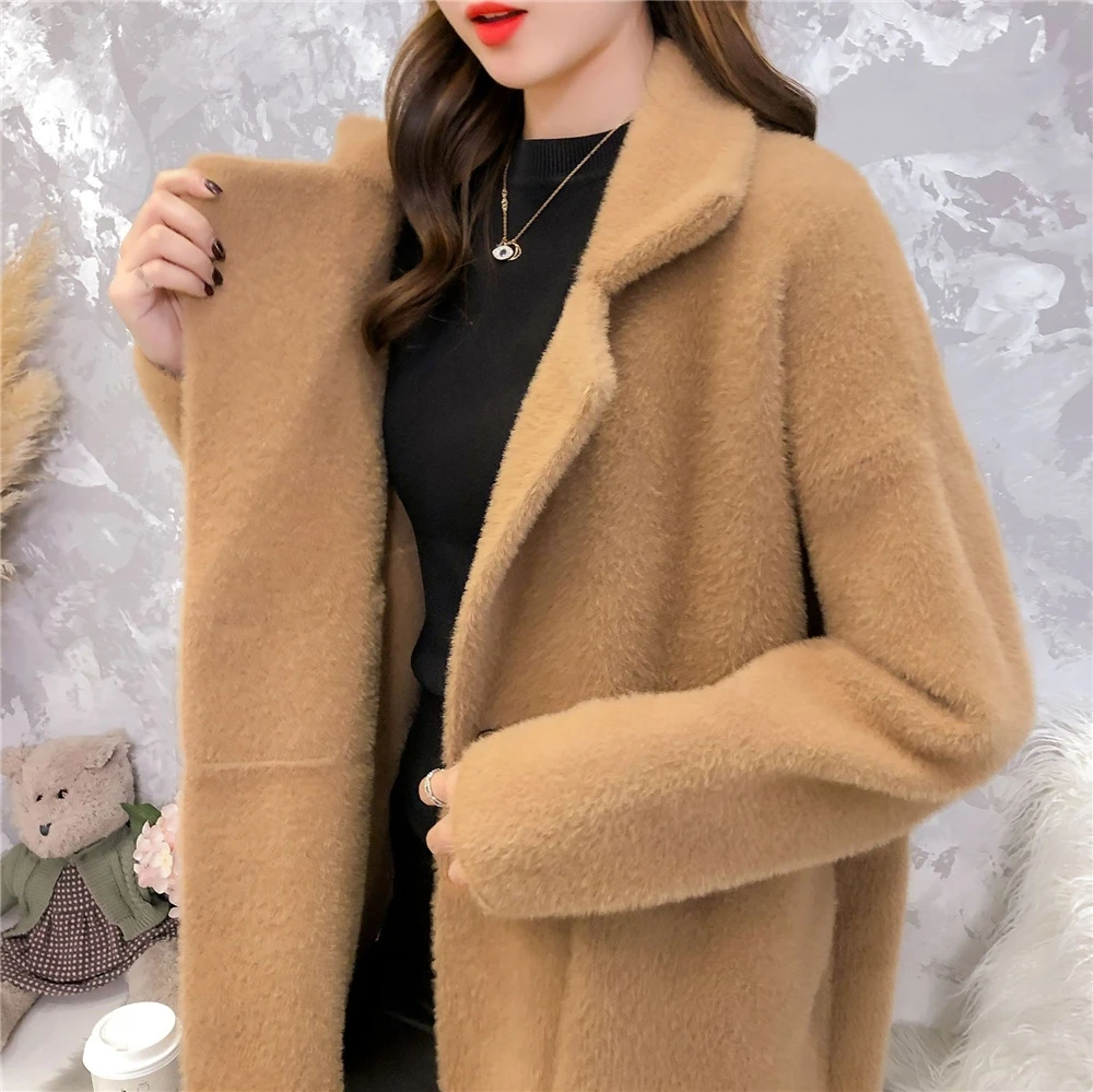 *GC-0831 2022 new arrivalsChinese clothing factory wholesale ladies loose cardigan turn down collar white red faux mink fur coat