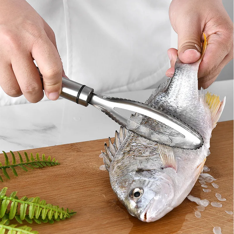Kingwise Kitchen Gadgets Fish Scales Scraper Skin Remover Scaler Knife Clam Opener Stainless Steel 304 Fish Cleaning Scarper