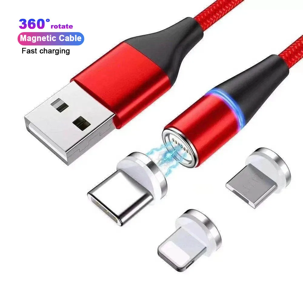 High Quality 1m 2m 360 Degree Led Data Type C Micro 8-pin Magnet Cable Fast Charging 3 In 1 Magnetic Usb Cable