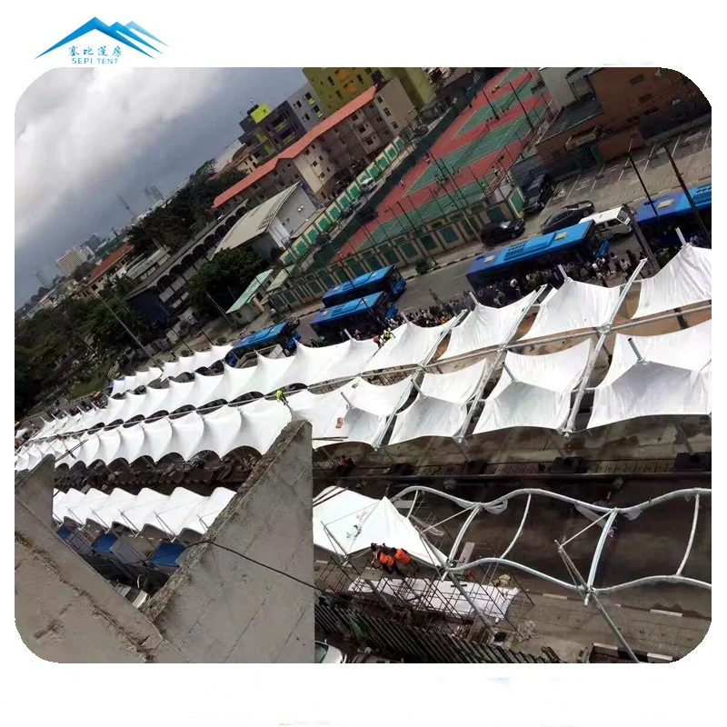 Натяжная мембранная конструкция PVDF, навес для автомобильного парковочного сада