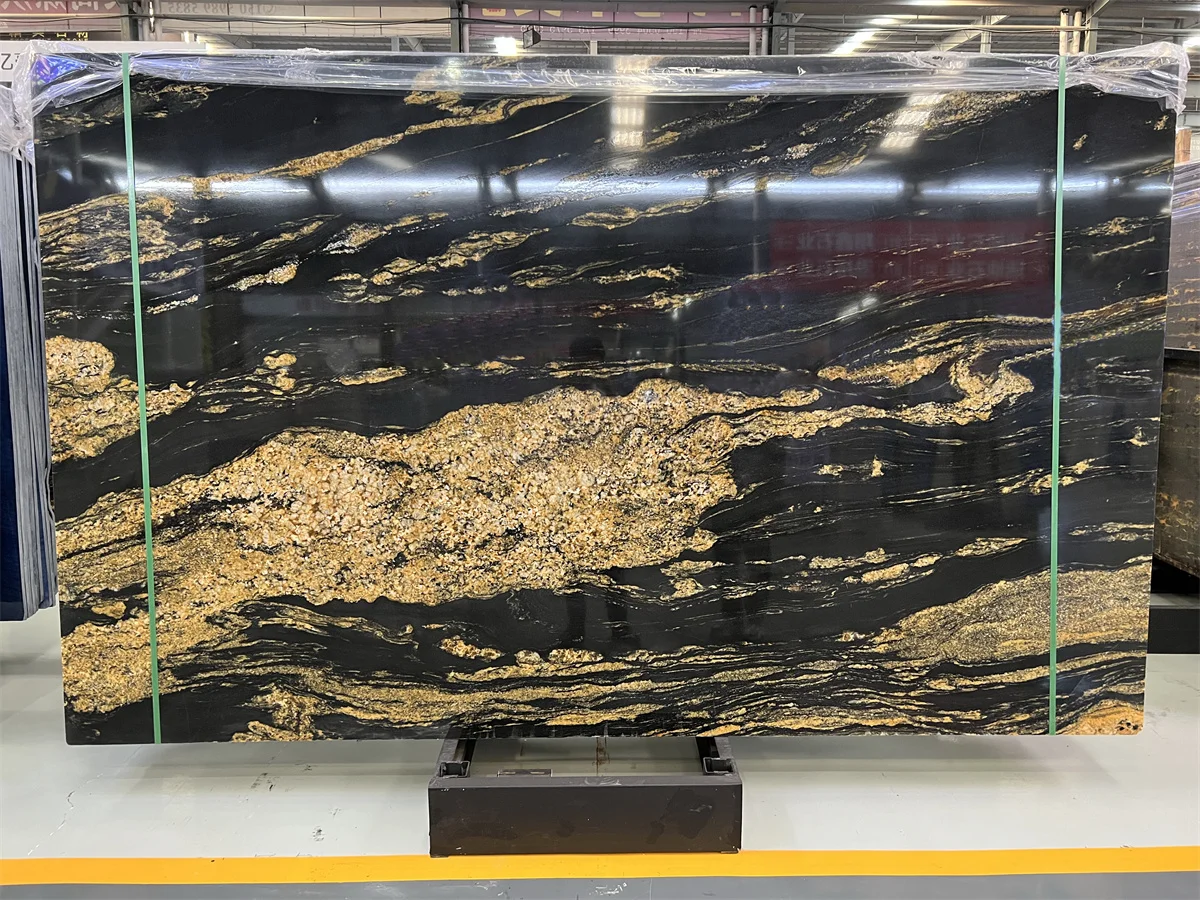 Luxury Brazil Black Juparana New Magma Gold Granite Slab For Interior Kitchen Countertop