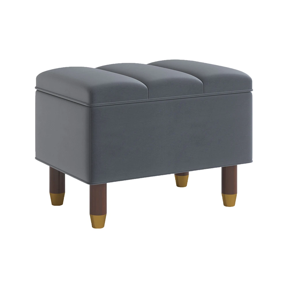 Dark Gray Tech Fabric Square Small Storage Ottoman Bench Foot Stool With Storage For Dorm Living Room