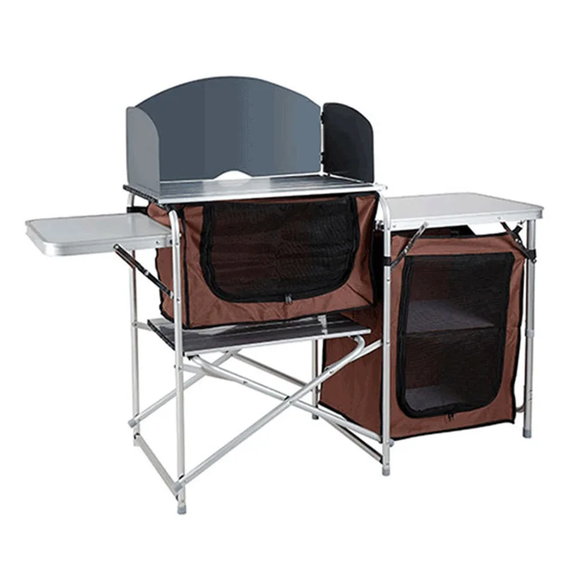 NPOT Outdoor Kitchen with Storage Rack Windproof Cover Camping Table Cooking Portable Aluminum for BBQ Folding Kitchen Box 10kg