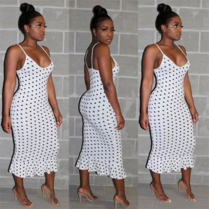 Wholesale Latest Women Polka Dot Sleeveless Bodycon 2019 Maxi Long Dress