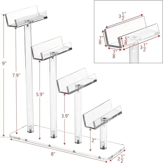 4-Tier Acrylic Eyewear Display Stand Sunglasses Rack Holder Organizer with 5 H for Sunglasses and Eyeglasses Storage
