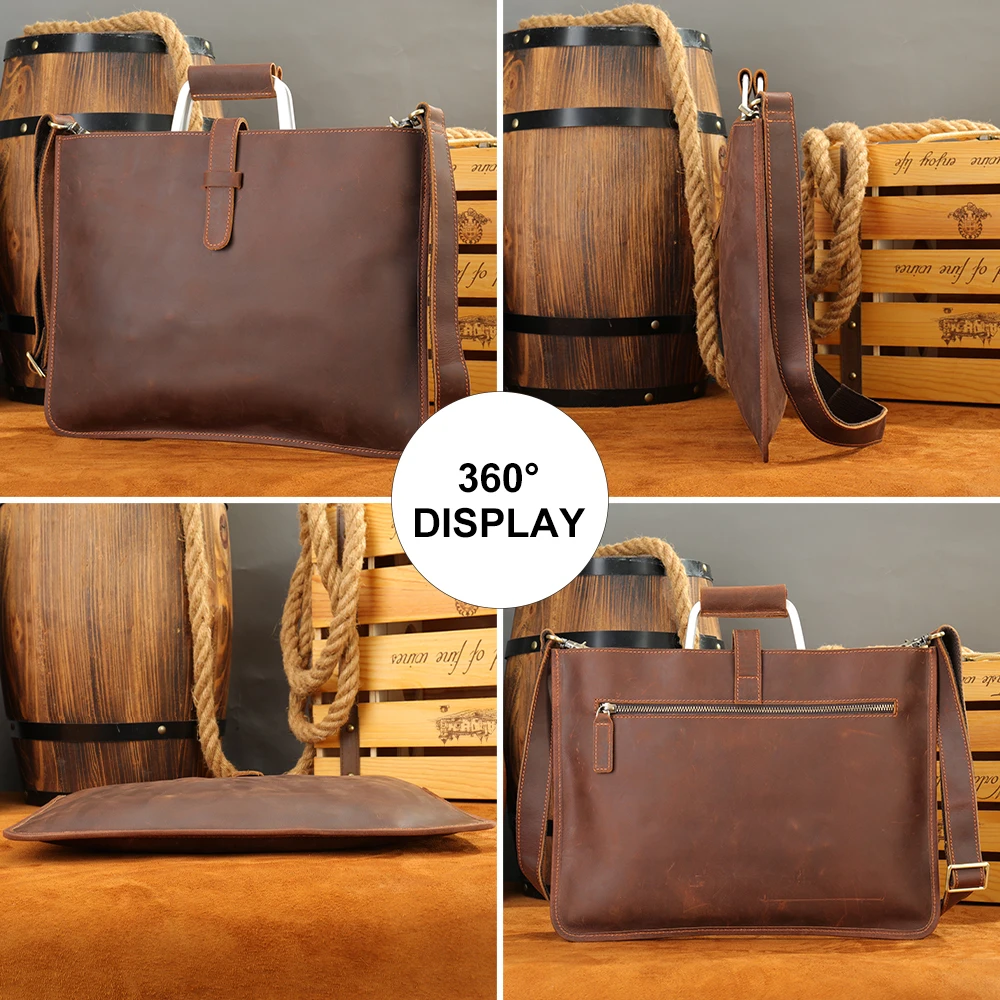 Marrant crazy horse leather laptop briefcase top handle luxury handbag messenger bag genuine leather briefcase for men