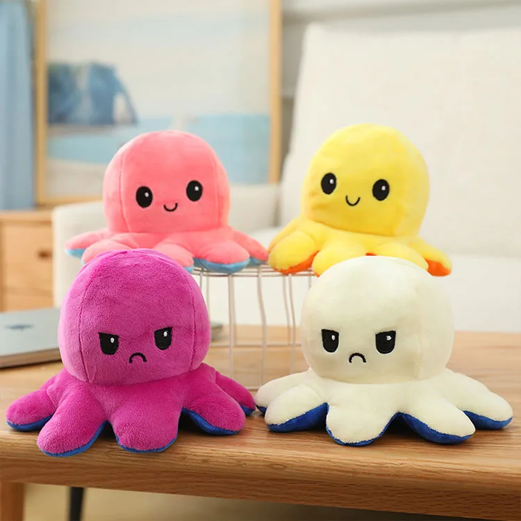 Flip Stuffed Reversible Octopus Plush Toys Two side Mood Emotions Soft Simulation pulpo reversible Octopus For Kids