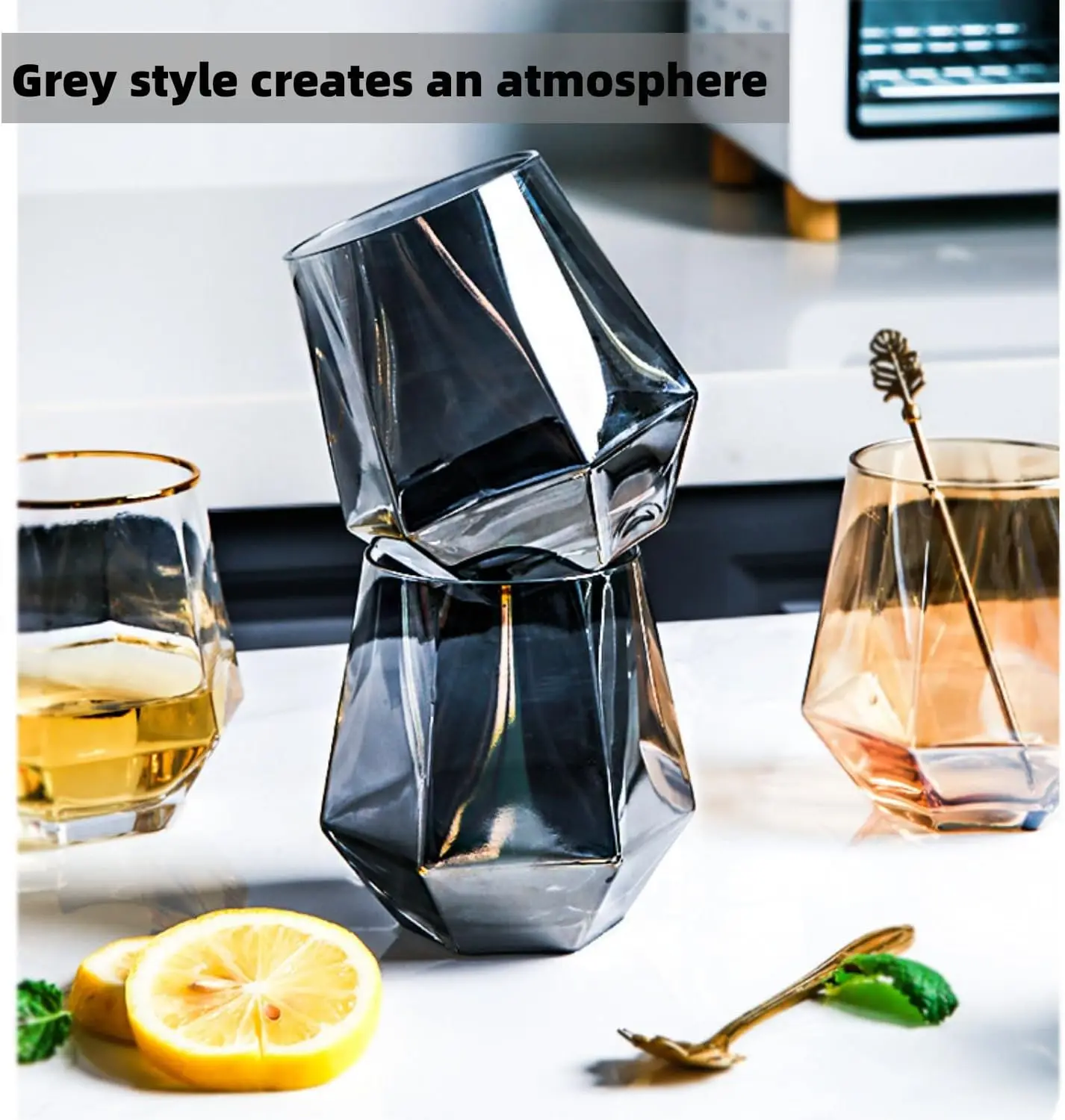 Wholesale 10oz Diamond Shaped Colored Hexagonal Stemless Drinking Glass Cup Whisky Vodka Glass Tumbler