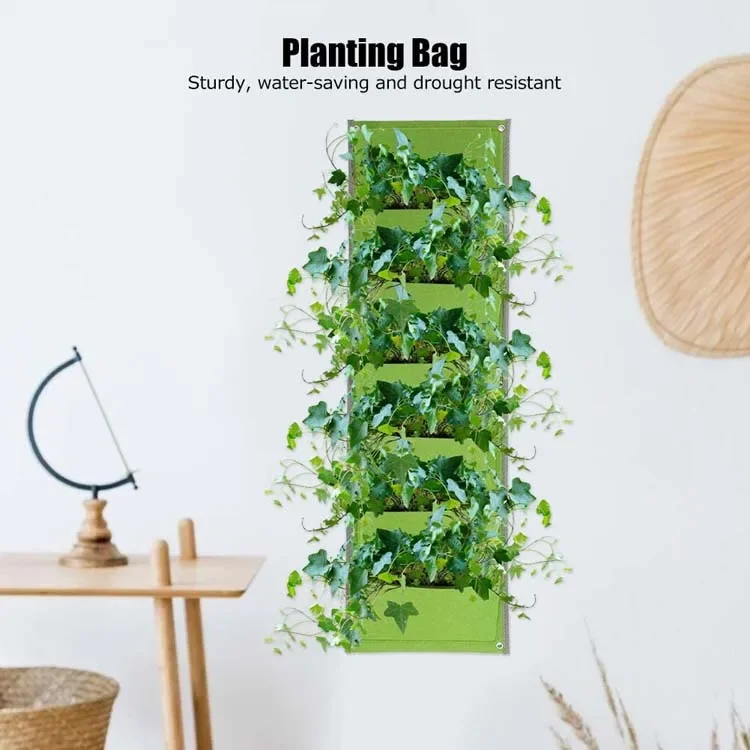 2mm 7 pockets Eco-friendly Green Field Vertical Wall Mount Hanging Plant Vertical Wall Hanging Garden Pots Fabric Grow Bags