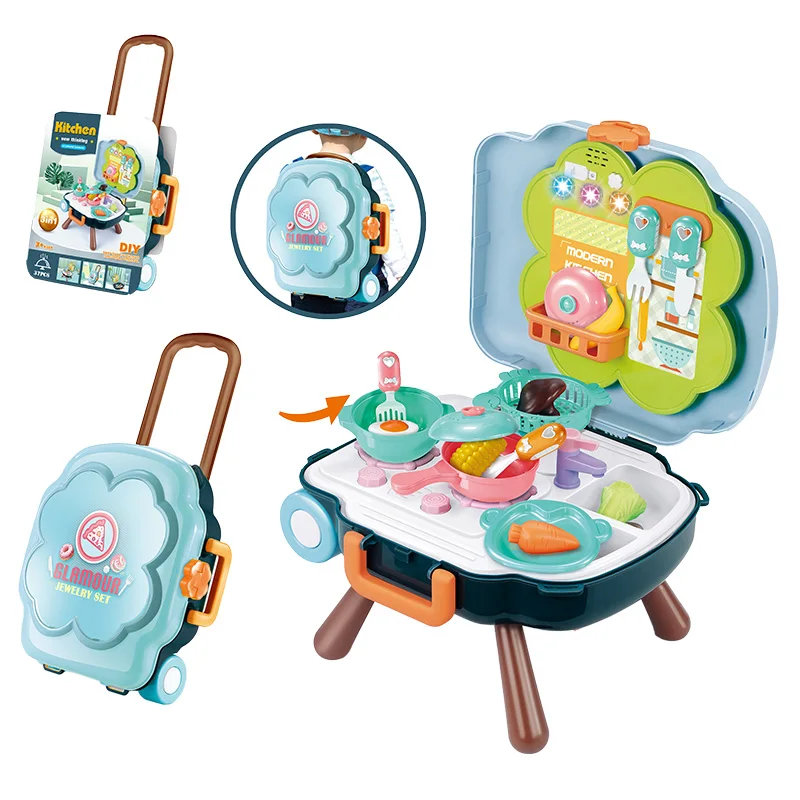 Portable Trolley Suitcase Preschool Educational Plastic Learn Toy Set Doctor Engineer Tool Kitchen & Make Up for Children