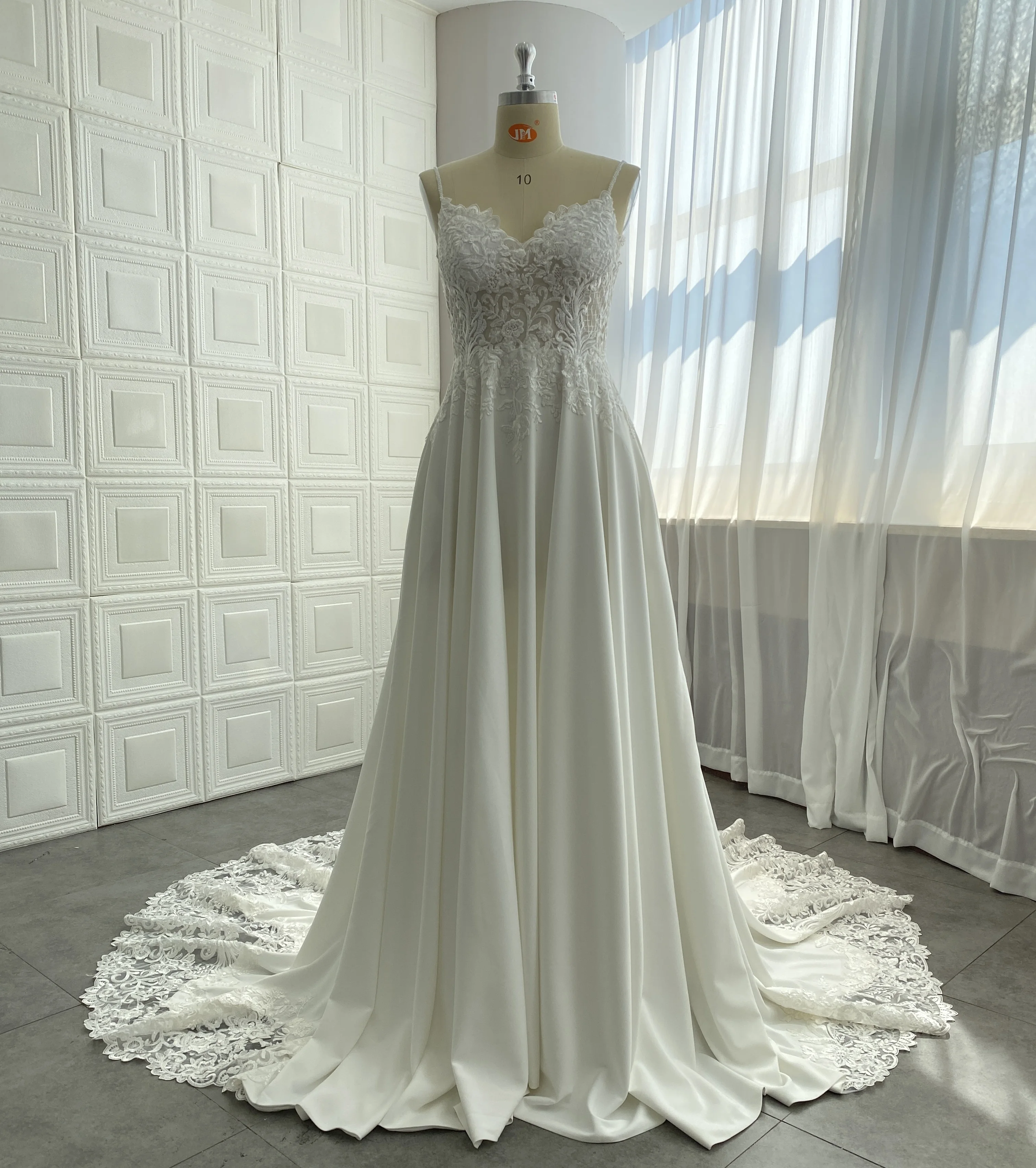 Latest Sample Spaghetti Strap A Line Crepe Wedding Dresses 2021 Ready Made