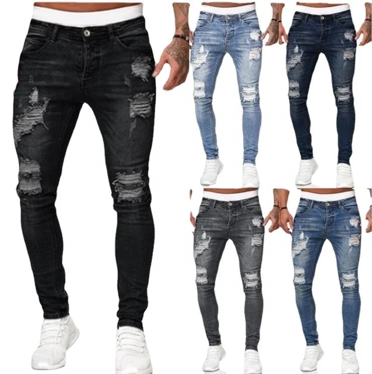 Hot Sale Factory Cheap Price Wholesale High Quality Street Style For Men Straight Ripped Hole Jeans Casual Denim Pants