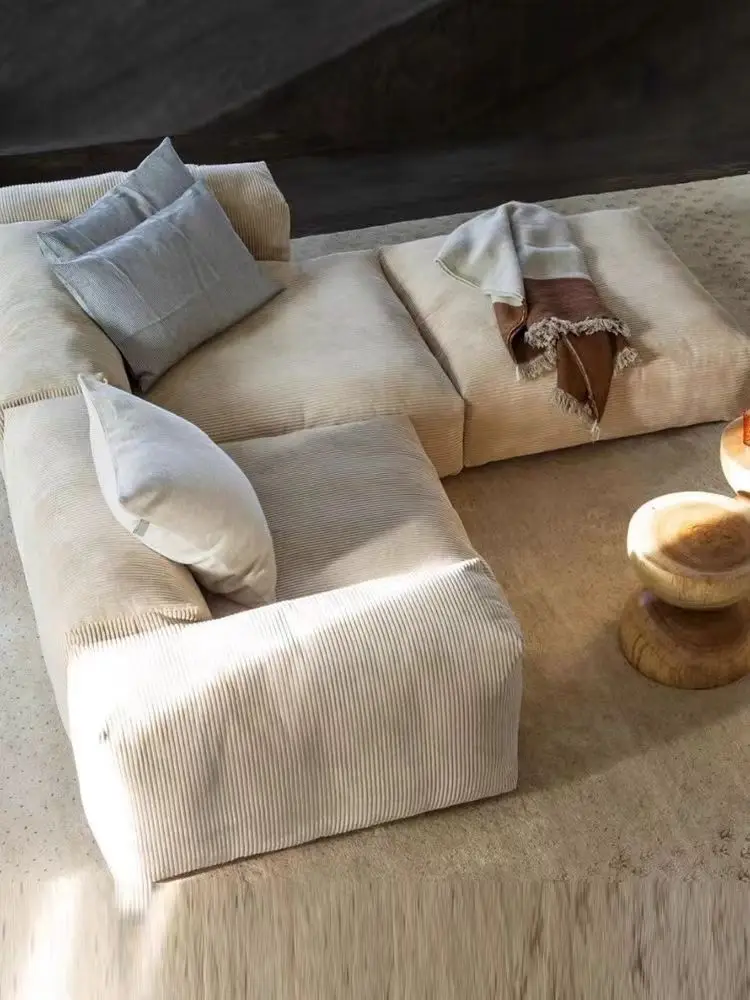 Corduroy sofa living room 2024 new wabi-Sabi cloth art double cream wind small household tofu block