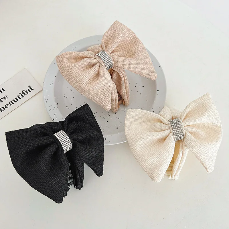 South Korea Dongdaemun new small fragrance hair claw bow rhinestone clip large shark clip hair clip