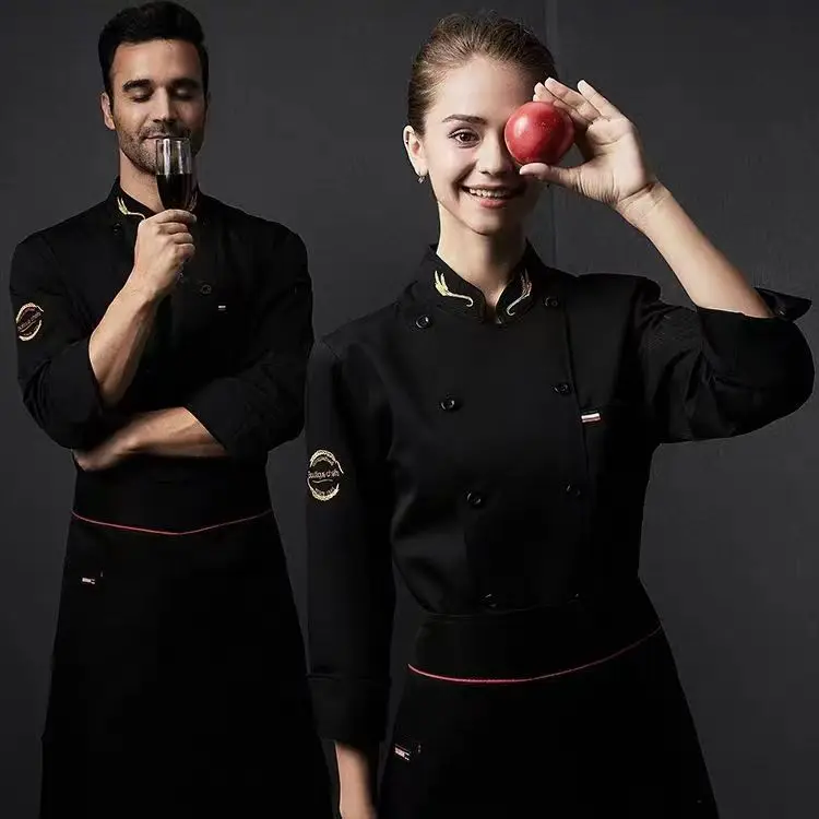 blue long short sleeves Royal collar Chef Coat with aprons