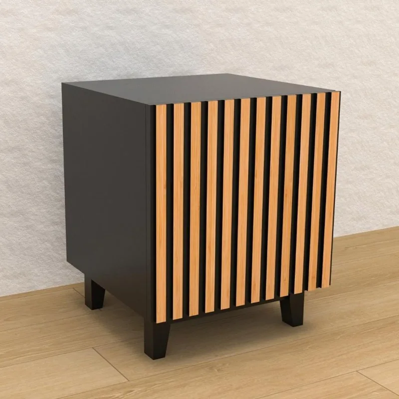 Nightstand Bedside Table with Drawer Square End Table Bamboo Side Table Modern Nightstand Classic Black Set of 2