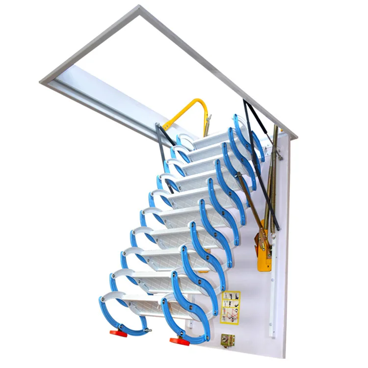 Telescopic ladder household pull-down attic ladder wall mounted foldable ladder with handrail