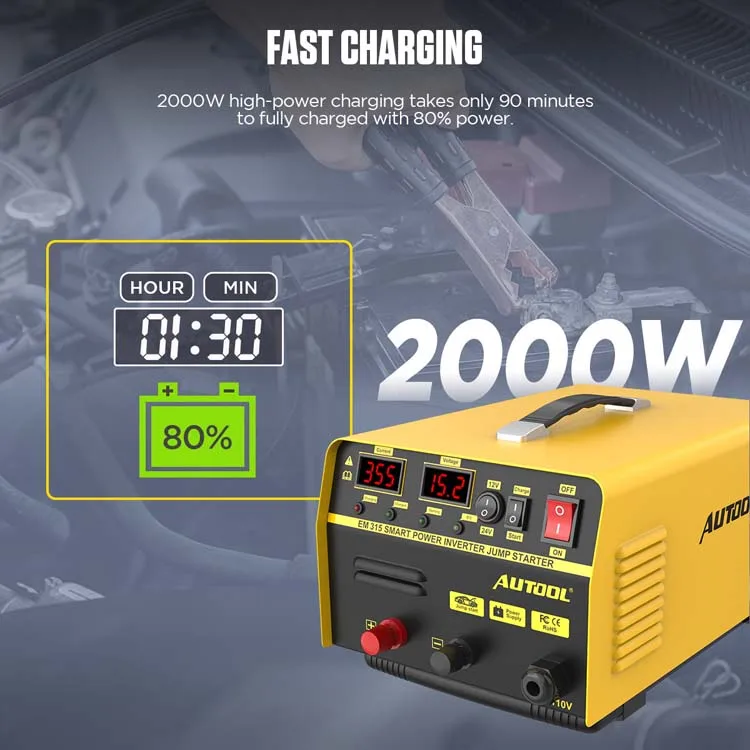 Universal AUTOOL  EM315 Portable 2 In 1 30A Fast Car Battery Charger 12V Jump Starter 400A