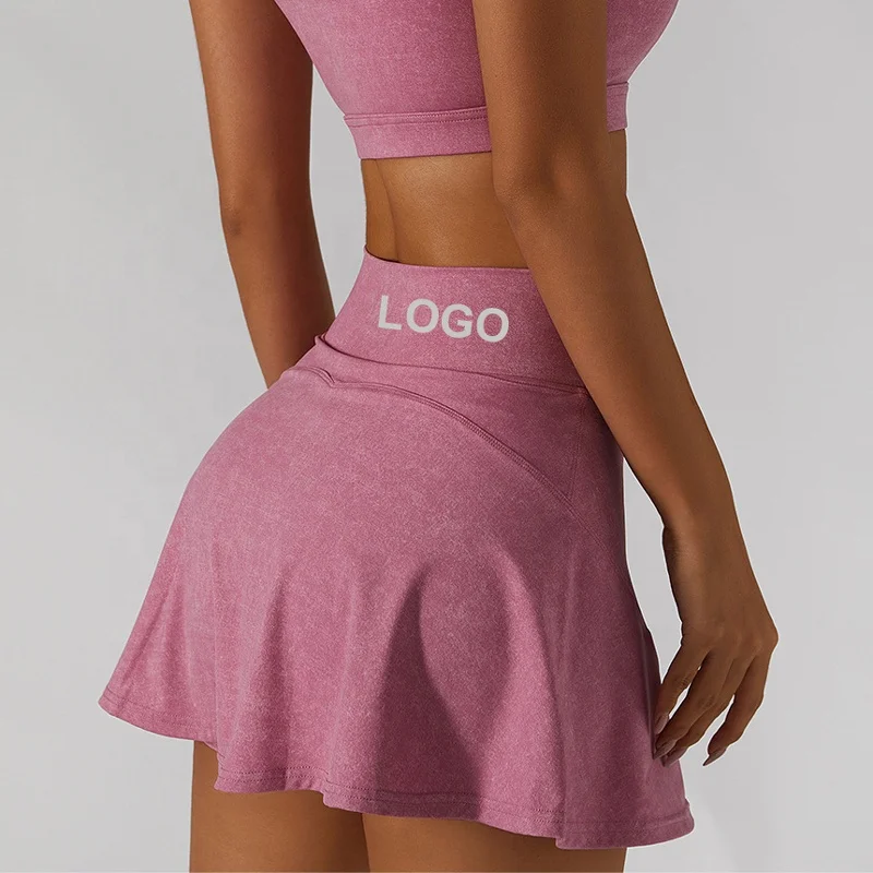 2022 New Arrivals Custom Logo Tennis Dress Fitness Yoga Wear Sports Skirt Anti-Exposure Active Wear Workout Women Tennis Skirt