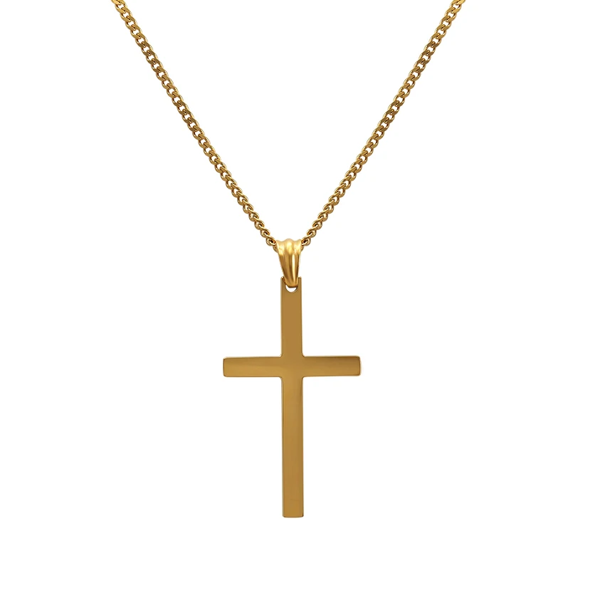 Simple Western Guardian Religious Faith Necklace Waterproof Stainless Steel High Polished Custom Words Cross Pendant Necklace