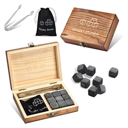 Whiskey Stones Gift Set for Men Pack of 9 Granite Chilling Rocks Whiskey Gifts for Men on Birthday