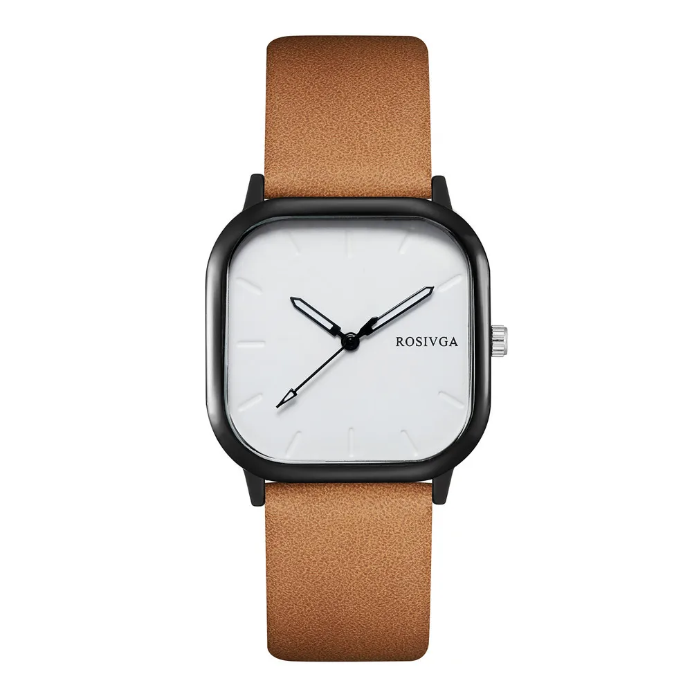 Hot Sell Fancy Fashion Stainless Steel Case Unique Design Leather Watch British Style Square Dial Quartz Casual Watch Business