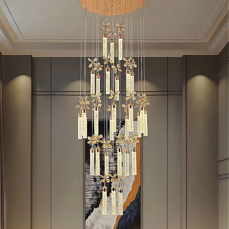 High Quality Hotel Villa Family Pendant  Crystal Pendant LED 2023 New Staircase Modern K9 Crystal Ceiling Chandeliers