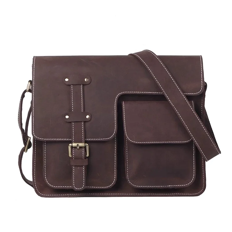
Luojia Men Shoulder Bag Genuine Leather Bag men 12 Inch Sling Crossbody Bag 