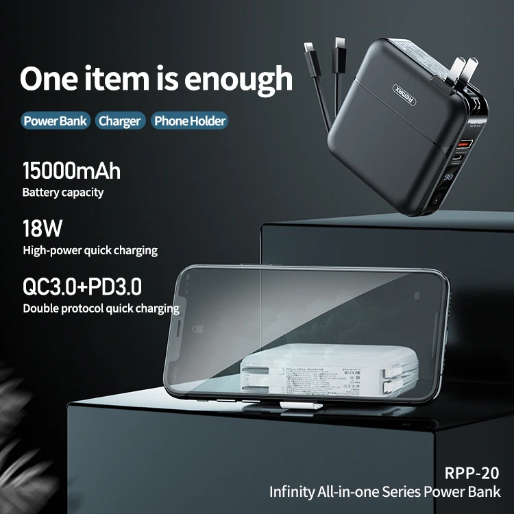  Remax Join Us 15000 mah PowerBank 18W Pd Портативный Держатель зарядного устройства Быстрая зарядка Внешняя батарея настенный адаптер банк питания с