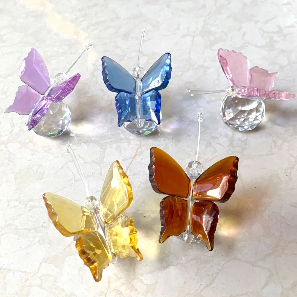 Cute Crystal Butterfly Handmade Color Agate Slice Artificial Butterfly Natural Craft Glass Animal Model  Ornament Butterfly Gift