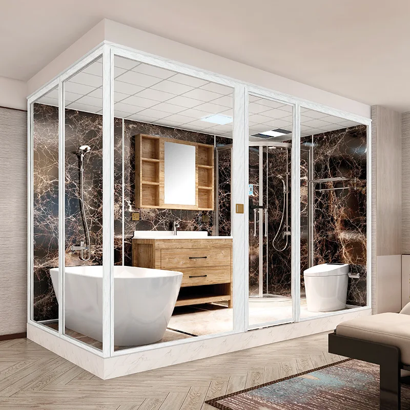 Luxury  Prefabricated Bathroom Ready Made Complete  Bathroom Unit Integrated Bathroom With Bathtub