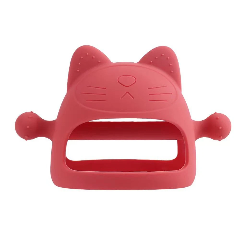 New Arrival BPA free Cat Shape Silicone Baby Teether Silicone Teething Toys Soothing Pacifier with Clip for Babies