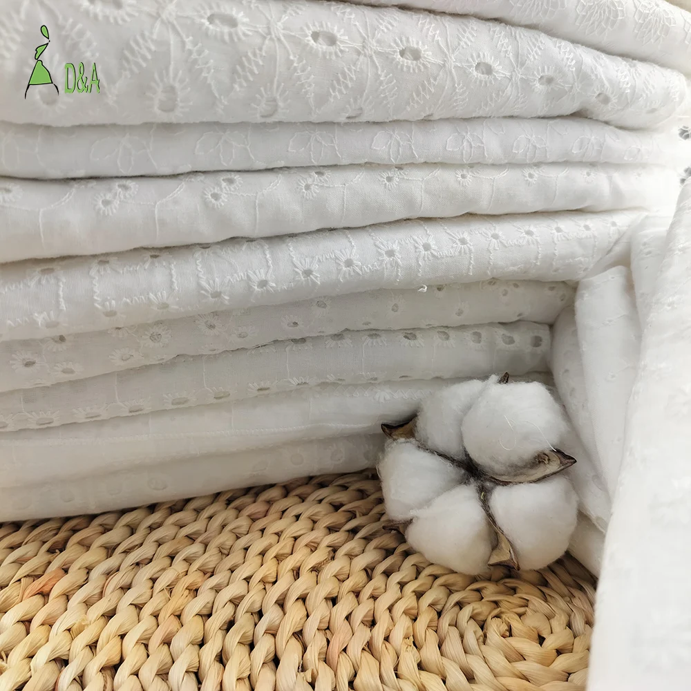 Wholesale  Embroidered Textile 100% Cotton White Embroidery Fabric High Quality For Garment