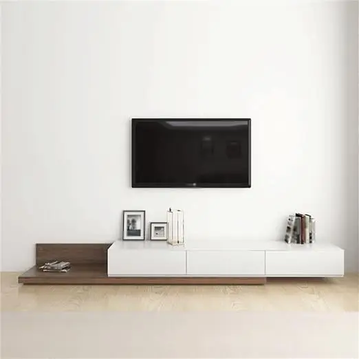 Walnut Modern Wooden TV Stand Scalable Media Console Up to 85 Inch TV 3 Drawers Soybean Wood