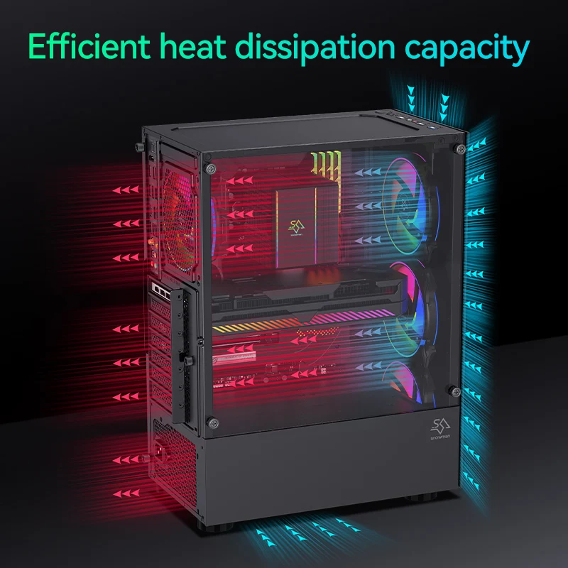 SNOWMAN Factory OEM High Quality Tempered Glass Computer Case Gaming Mid Tower PC Case Desktop Computer Casing for PC gaming