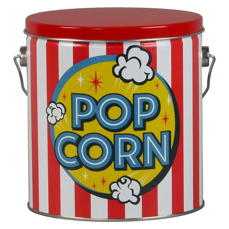 Wholesale Custom Popcorn Tin Bucket Printing Portable Food Grade Cookie Tin Box With Handle