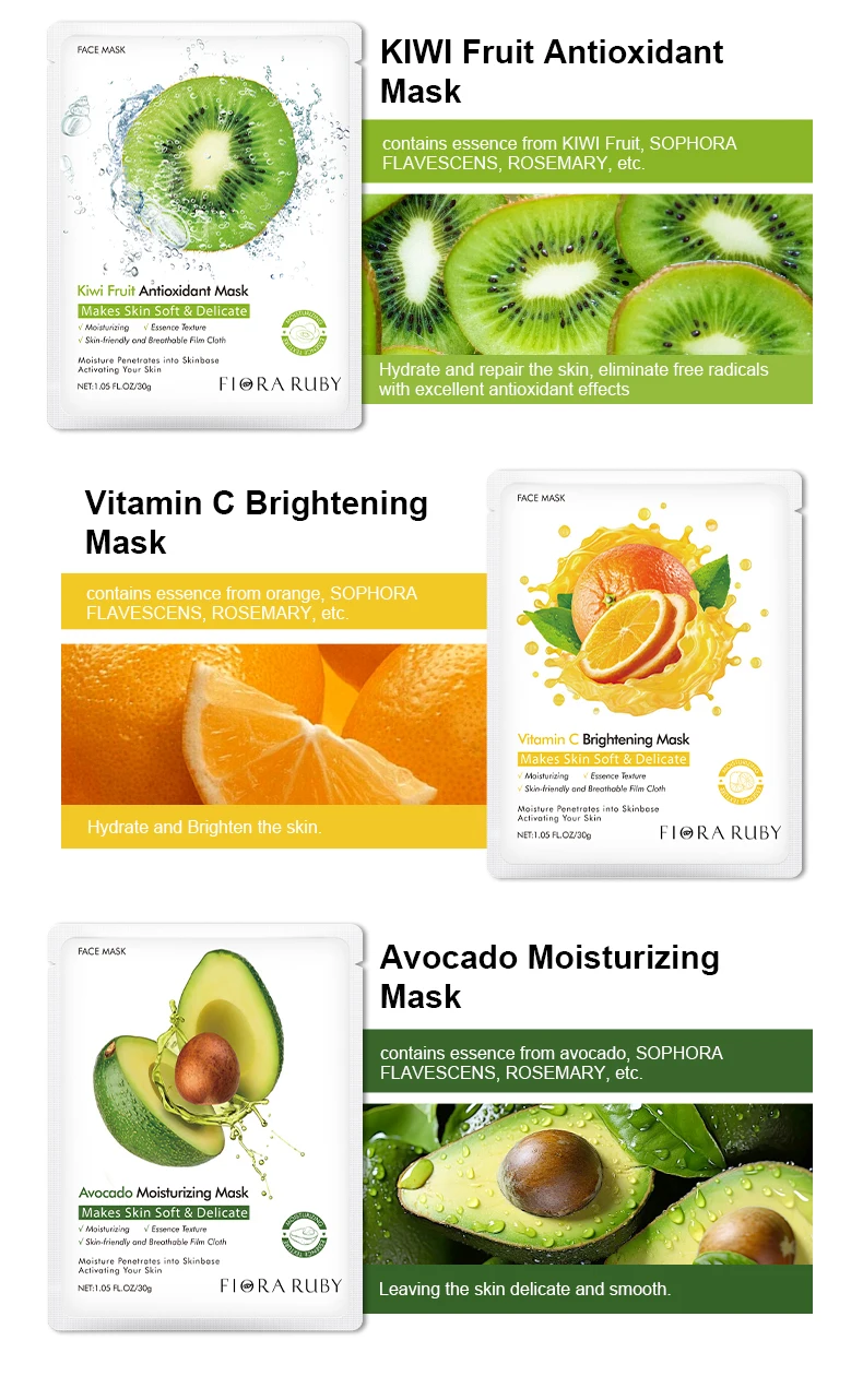 Wholesale OEM Fruit Face Sheet Mask Organic Vitamin C Sheet Mask Form and Face Use Moisturizing Facial Mask