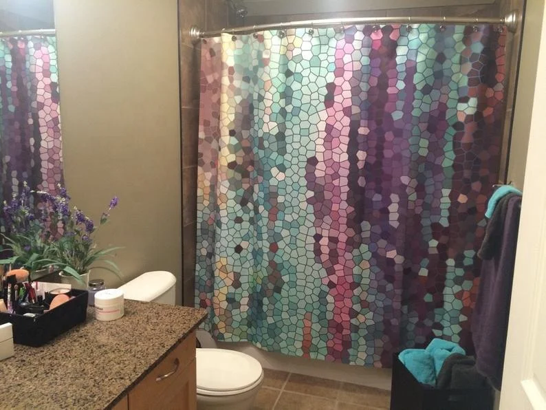 Beautiful Bling Bling Sequin Shower Curtain Teal and purple