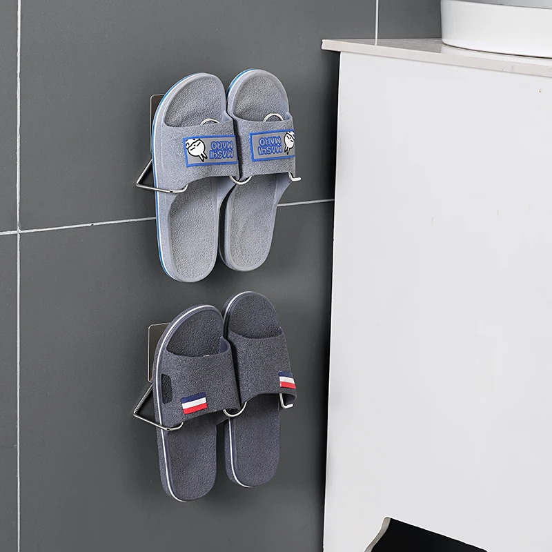
Home bathroom door stainless steel shoe rack wall hanging wall mounted space saving cheap slipper rack 