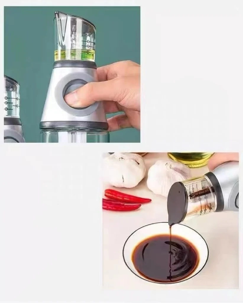 CN Warehouse 500ml/250ml Glass oil pot  measurable soy sauce and vinegar bottle household push-type seasoning bottle with scale
