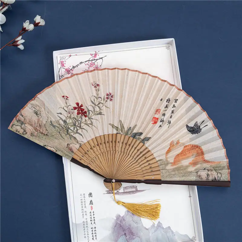 Chinese Hand held fan Bamboo rib customized logo silk fan