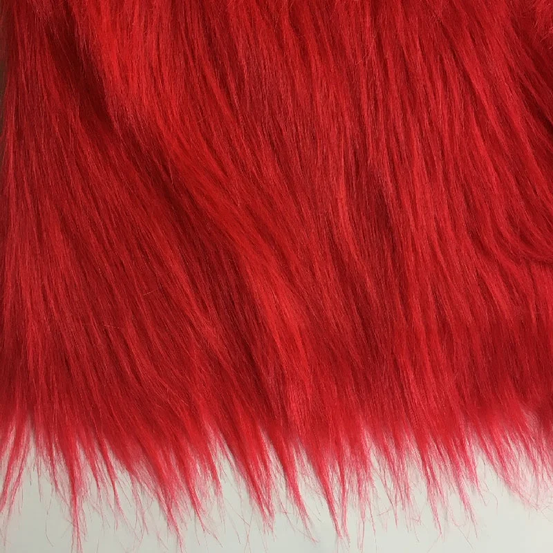 Red color long pile 110mm plush toy material imitation long hair fake faux fur fabric