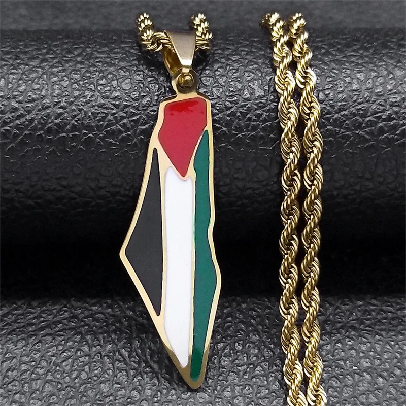 Wholesale Gold Silver Plated Palestine Twisted Rope Chain Necklace Stainless Steel Israel Palestine Map Flag Necklace