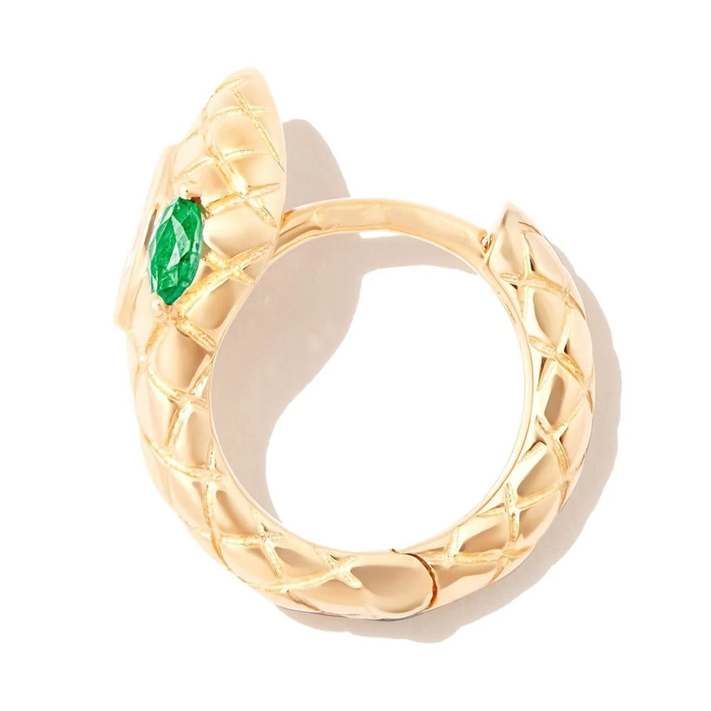 Gemnel hot selling 925 silver 14k gold emerald eyes pave diamond snake huggie animal hoop earrings