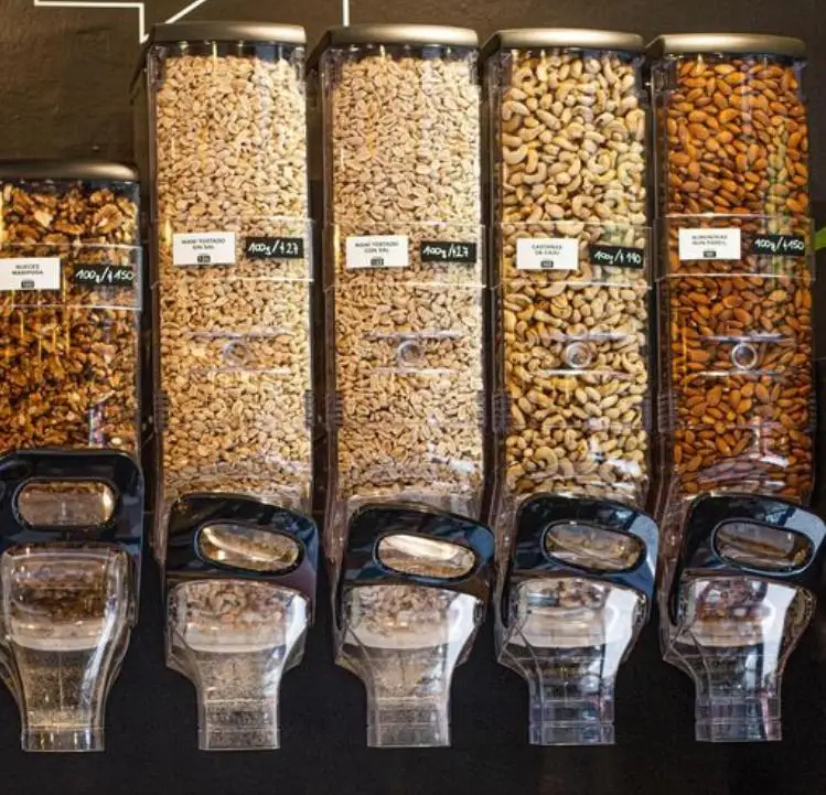 Factory Supply Clear Bulk Nuts Dispenser Acrylic Gravity feed Bulk Food Dispenser Bin Cereal Candy Nut Dispensers