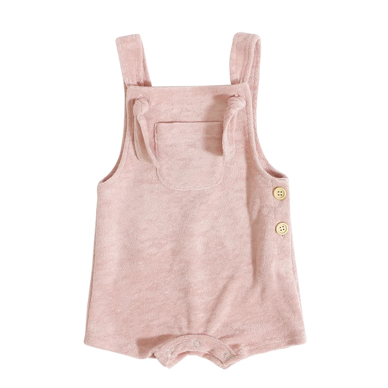 Hot Sale Newborn Romper Cotton Snap Button Solid Color Sleeveless Knitted Terry Kids Overalls Baby Jumpsuit