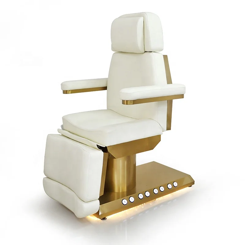 Anteeth New Modern White Gold Base Lash Massage Table Built In Foot Control Electric Couch Beauty Facial Bed