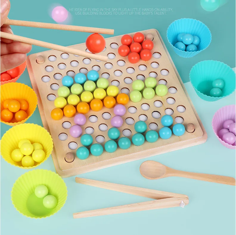 Kids Wooden Peg Board Beads Game Puzzle Color Sorting Stacking Art Toys Educational Montessori Games